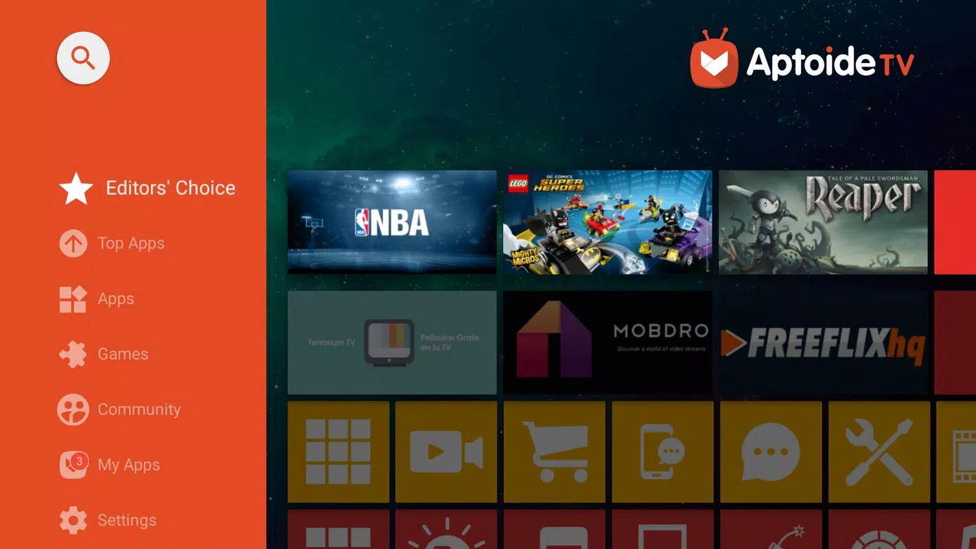 Aptoide TV home screen with Editors' Choice row