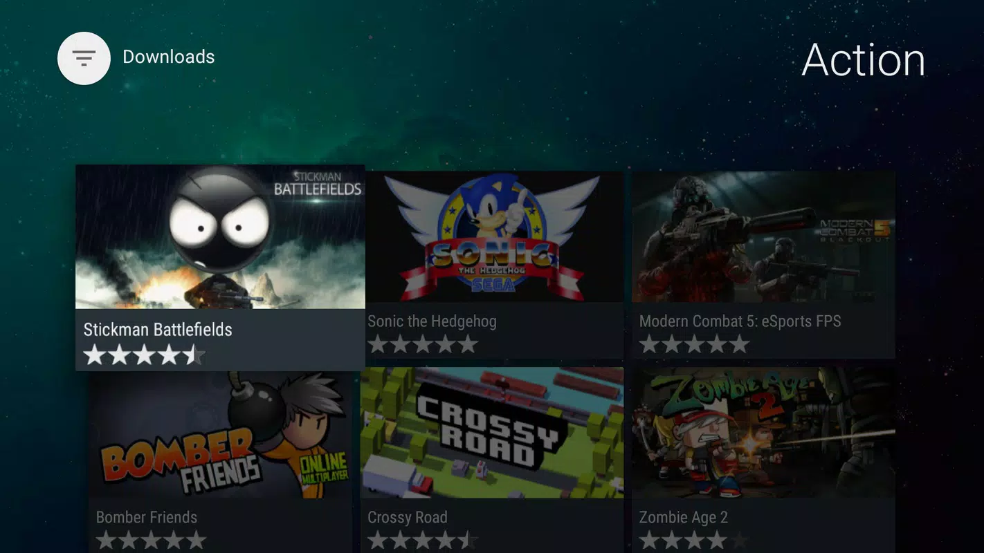 Aptoide TV Action games category listing