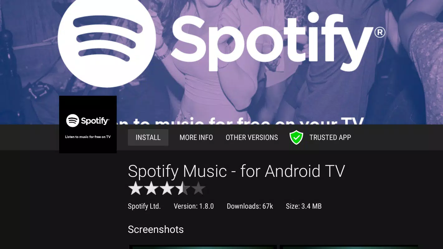 Aptoide TV app detail page for Spotify Music